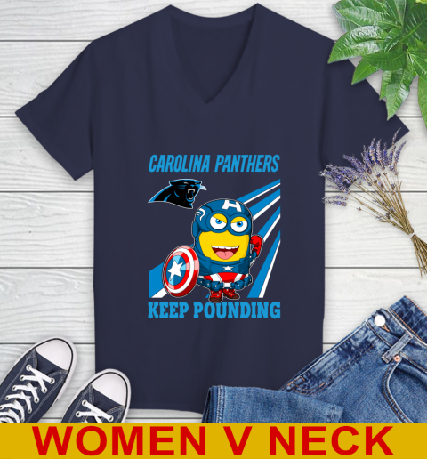 NFL Football Carolina Panthers Captain America Marvel Avengers Minion Shirt Women's V-Neck T-Shirt 12