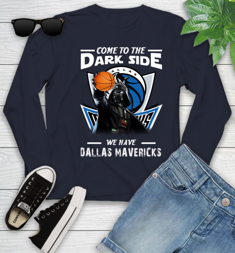 NBA Come To The Dark Side We Have Dallas Mavericks Star Wars Darth Vader Basketball Youth Long Sleeve 2