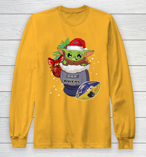 Baltimore Ravens Christmas Baby Yoda Star Wars Funny Happy NFL Long Sleeve T-Shirt 3