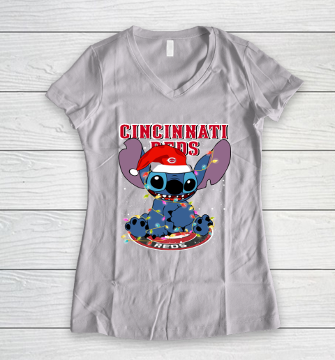 Cincinnati Reds MLB noel stitch Baseball Christmas Women's V-Neck T-Shirt