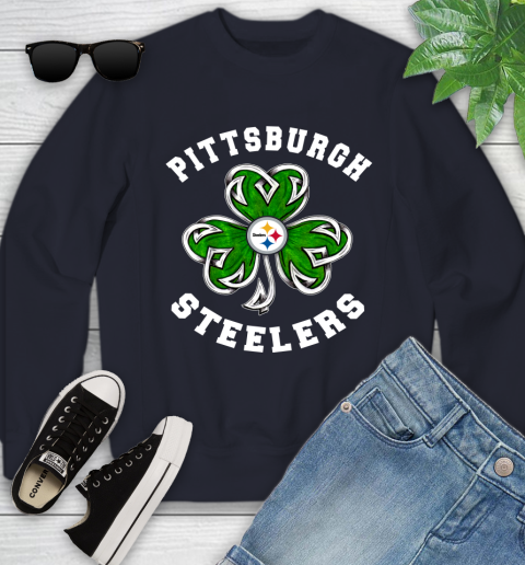 NFL Pittsburgh Steelers Three Leaf Clover St Patrick's Day Football Sports Youth Sweatshirt 2