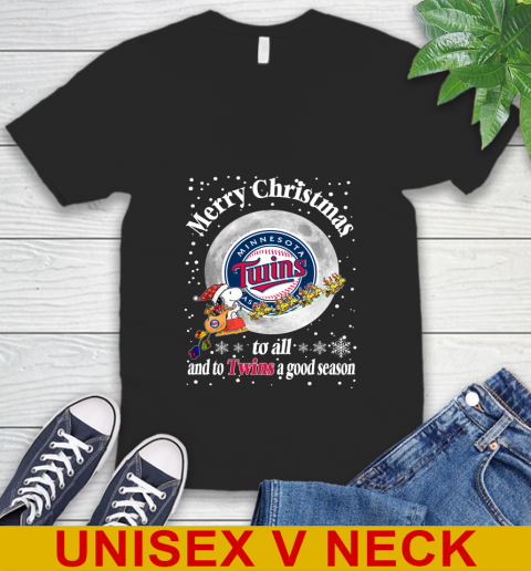 Minnesota Twins Merry Christmas To All And To Twins A Good Season MLB Baseball Sports V-Neck T-Shirt