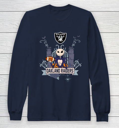 NFL Oakland Raiders Football Jack Skellington Halloween Long Sleeve T-Shirt 2