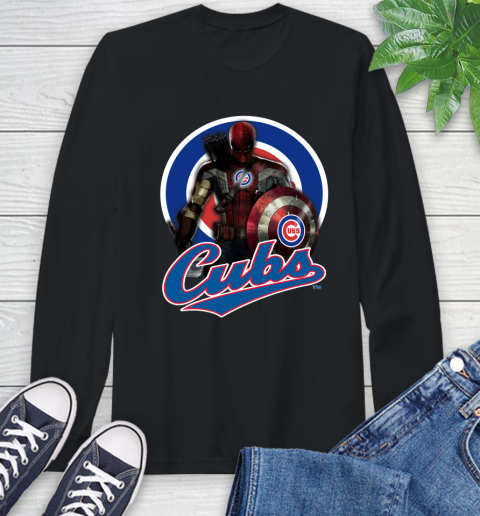 MLB Captain America Thor Spider Man Hawkeye Avengers Endgame Baseball Chicago Cubs Long Sleeve T-Shirt 2