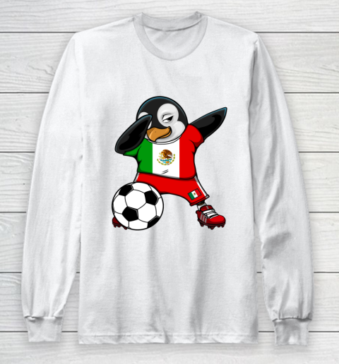 Dabbing Penguin Mexico Soccer Fans Jersey Football Lovers Long Sleeve T-Shirt