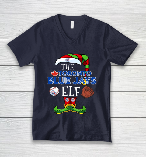 Toronto Blue Jays Christmas ELF Funny MLB V-Neck T-Shirt 2
