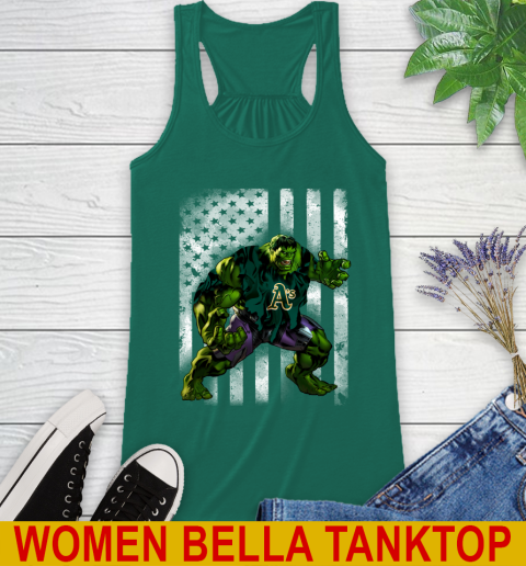 Oakland Athletics Hulk Marvel Avengers MLB Baseball American Flag Racerback Tank - Image 6