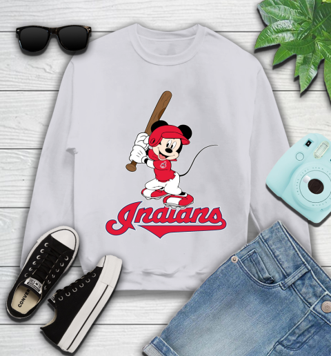 MLB Baseball Cleveland Indians Cheerful Mickey Mouse Shirt Youth Sweatshirt 4