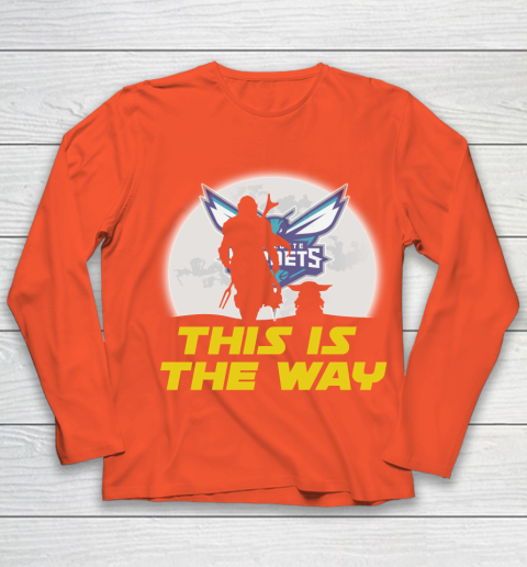 Charlotte Hornets NBA Basketball Star Wars Yoda And Mandalorian This Is The Way Youth Long Sleeve 3