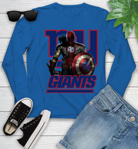 NFL Captain America Thor Spider Man Hawkeye Avengers Endgame Football New York Giants Youth Long Sleeve 9