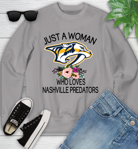 NHL Just A Woman Who Loves Nashville Predators Hockey Sports Youth Sweatshirt 2