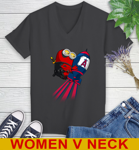 MLB Baseball Los Angeles Angels Deadpool Minion Marvel Shirt Women's V-Neck T-Shirt 8