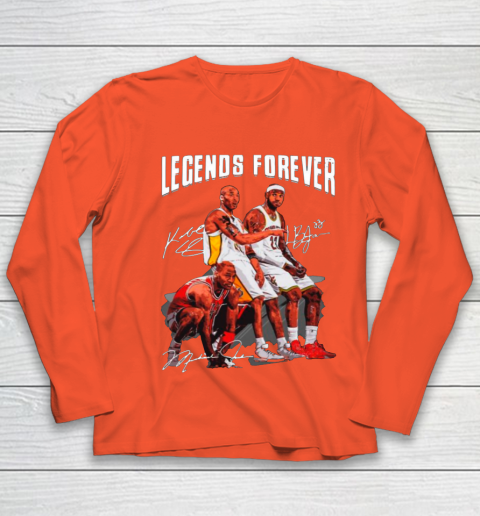 Kobe Bryant Lebron James And Michael Jordan Legends Forever Signatures Youth Long Sleeve 3
