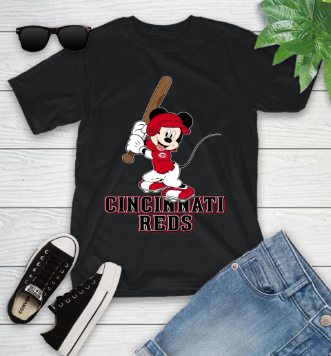 MLB Baseball Cincinnati Reds Cheerful Mickey Mouse Shirt Youth T-Shirt