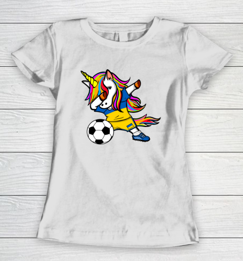 Dabbing Unicorn Ukraine Football Ukrainian Flag Soccer Women's T-Shirt