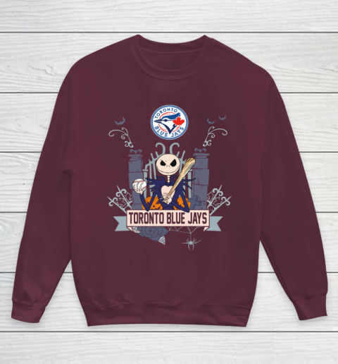 MLB Toronto Blue Jays Baseball Jack Skellington Halloween Youth Sweatshirt 4