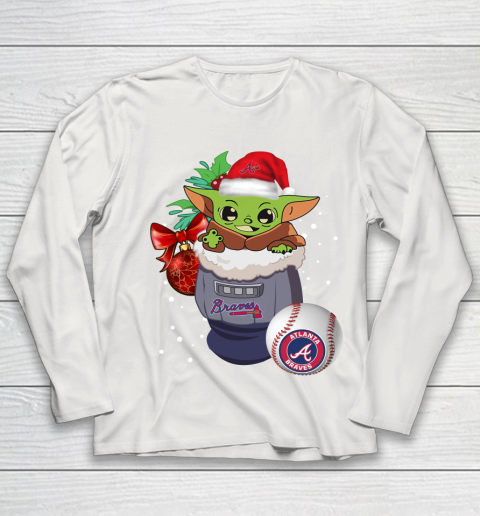 Atlanta Braves Christmas Baby Yoda Star Wars Funny Happy MLB Youth Long Sleeve 11