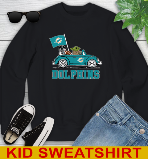NFL Football Miami Dolphins Darth Vader Baby Yoda Driving Star Wars Shirt Youth Sweatshirt 2