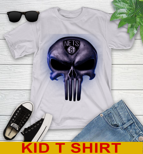 Brooklyn Nets NBA Basketball Punisher Skull Sports Youth T-Shirt 4