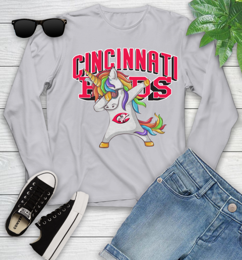 Cincinnati Reds MLB Baseball Funny Unicorn Dabbing Sports Youth Long Sleeve 5