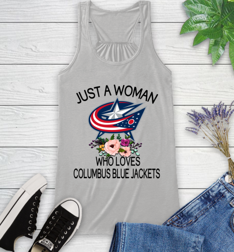 NHL Just A Woman Who Loves Columbus Blue Jackets Hockey Sports Racerback Tank