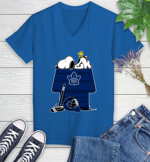 Toronto Maple Leafs NHL Hockey Snoopy Woodstock The Peanuts Movie Women's V-Neck T-Shirt 10