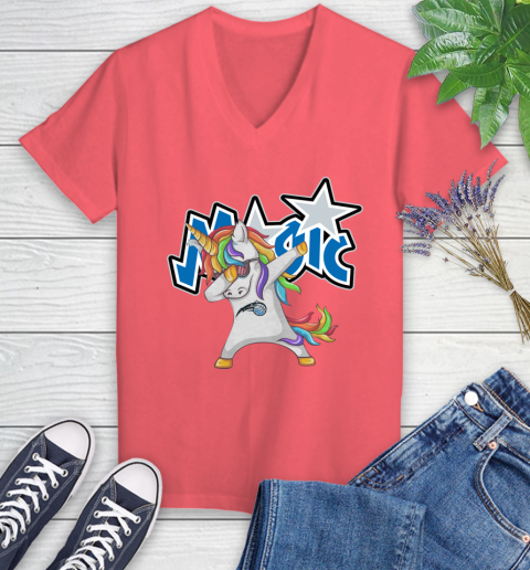 Orlando Magic NBA Basketball Funny Unicorn Dabbing Sports Women's V-Neck T-Shirt 6