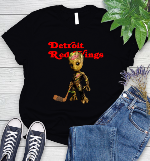 Detroit Red Wings NHL Hockey Groot Marvel Guardians Of The Galaxy Women's T-Shirt 2