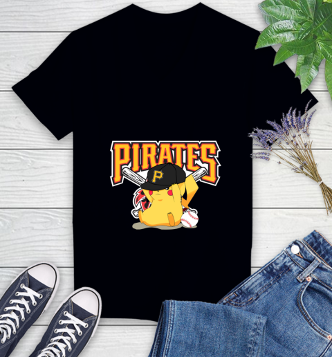 MLB Pikachu Baseball Sports Pittsburgh Pirates Women's V-Neck T-Shirt 2