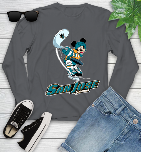 NHL Hockey San Jose Sharks Cheerful Mickey Mouse Shirt Youth Long Sleeve 8