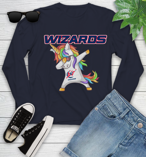 Washington Wizards NBA Basketball Funny Unicorn Dabbing Sports Youth Long Sleeve 3