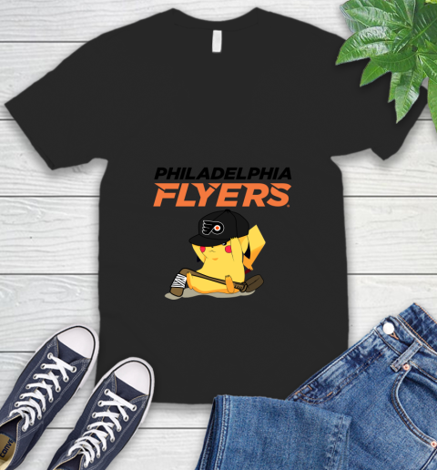 NHL Pikachu Hockey Sports Philadelphia Flyers V-Neck T-Shirt 3 NHL Pikachu Hockey Sports Philadelphia Flyers V-Neck T-Shirt - Image 3