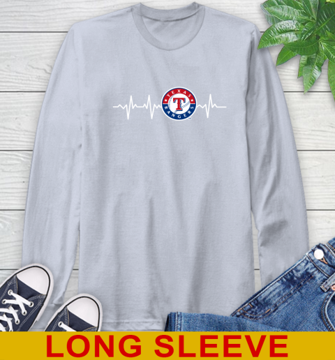Texas Rangers MLB Baseball Heart Beat Shirt Long Sleeve T-Shirt 6