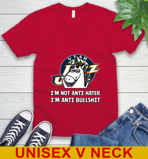 Utah Jazz NBA Basketball Unicorn I'm Not Anti Hater I'm Anti Bullshit V-Neck T-Shirt 7