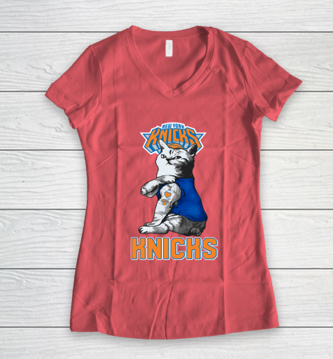 NBA Basketball My Cat Loves New York Knicks Women's V-Neck T-Shirt 4