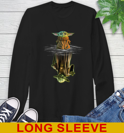 Mandalorian Baby Yoda star wars water reflection Long Sleeve T-Shirt