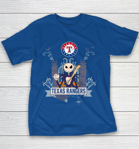 MLB Texas Rangers Baseball Jack Skellington Halloween Youth T-Shirt 6