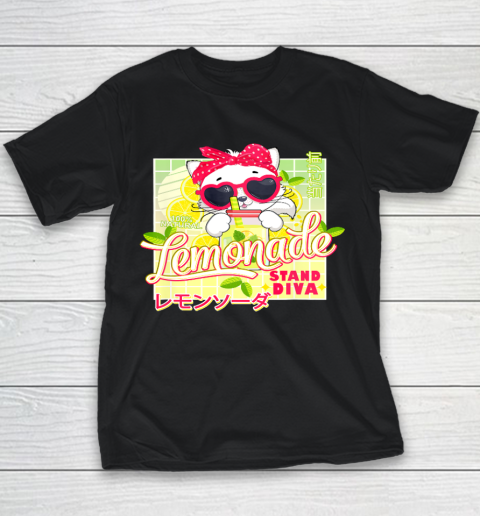 Lemonade Stand Diva Funny Anime Cat Lemon Juice Vaporwave Youth T-Shirt