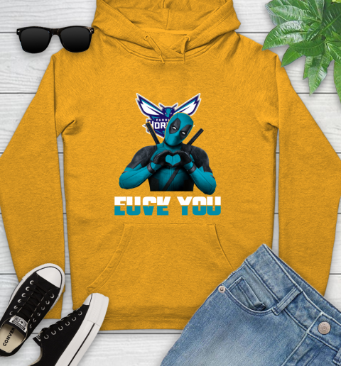 NBA Charlotte Hornets Deadpool Love You Fuck You Basketball Sports Youth Hoodie 2