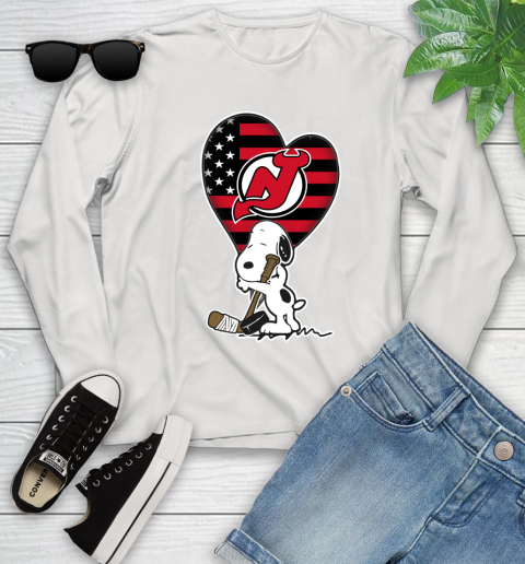 New Jersey Devils NHL Hockey The Peanuts Movie Adorable Snoopy Youth Long Sleeve