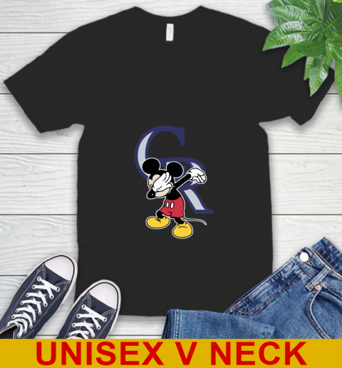 Colorado Rockies MLB Baseball Dabbing Mickey Disney Sports V-Neck T-Shirt 2