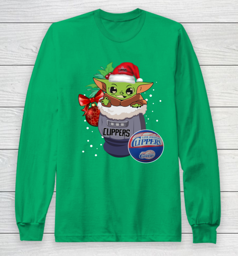 LA Clippers Christmas Baby Yoda Star Wars Funny Happy NBA Long Sleeve T-Shirt 7