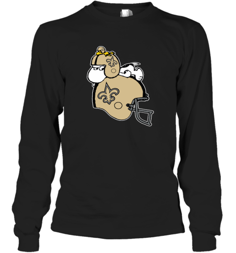 Snoopy And Woodstock Resting On New Orleans Saints Helmet Long Sleeve T-Shirt