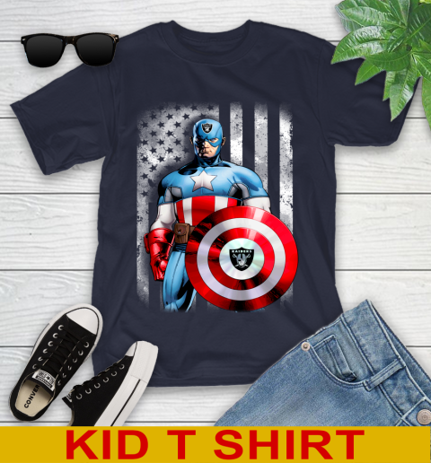 Oakland Raiders NFL Football Captain America Marvel Avengers American Flag Shirt Youth T-Shirt 2