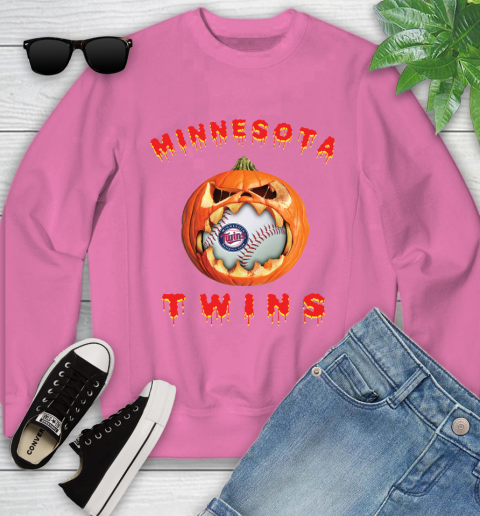 MLB Minnesota Twins Halloween Pumpkin Baseball Sports Youth Sweatshirt 7