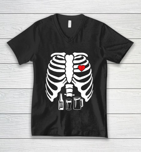 Skeleton Pregnancy Belly Of Beer X Ray Halloween V-Neck T-Shirt