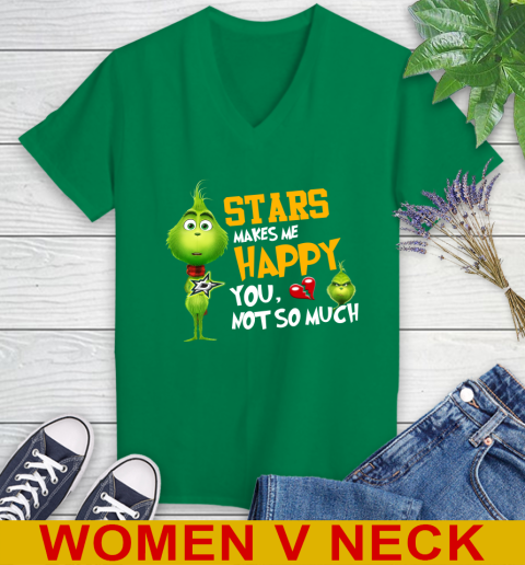 NHL Dallas Stars Makes Me Happy You Not So Much Grinch Hockey Sports Women's V-Neck T-Shirt 5