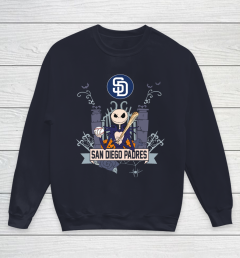 MLB San Diego Padres Baseball Jack Skellington Halloween Youth Sweatshirt 2