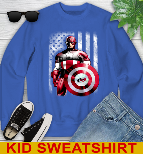 Carolina Hurricanes NHL Hockey Captain America Marvel Avengers American Flag Shirt Youth Sweatshirt 6