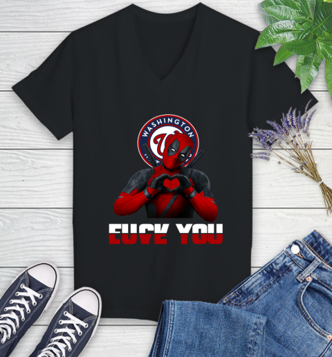 MLB Washington Nationals Deadpool Love You Fuck You Baseball Sports Women's V-Neck T-Shirt